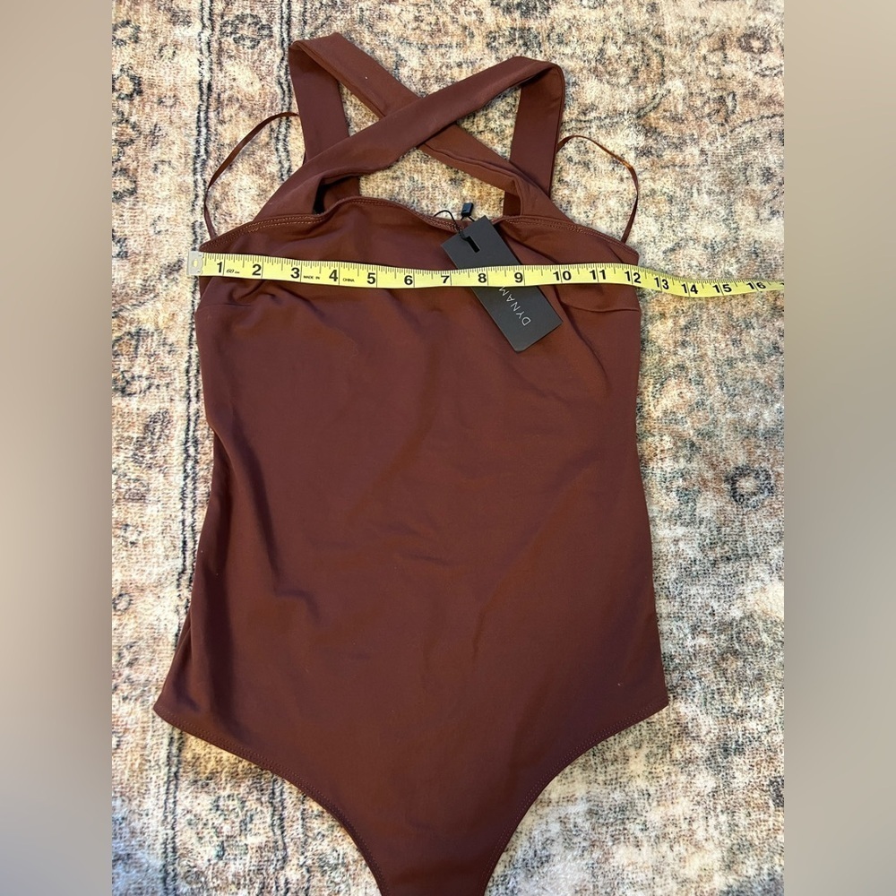 DYNAMITE Womens Square Neck Tank Bodysuit Bitter Chocolate XS Slim Fit - Picture 9 of 16